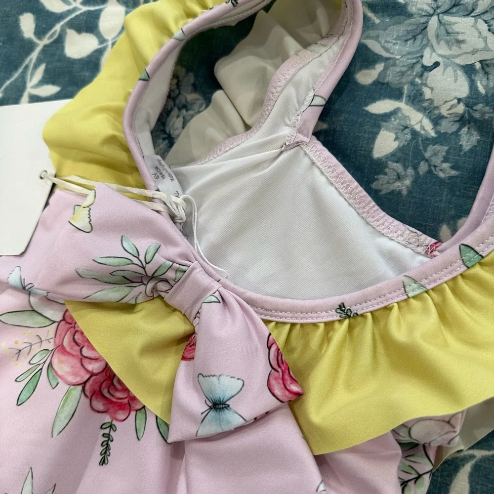 Patachou Girls Pink Floral & Butterfly Print Swimsuit